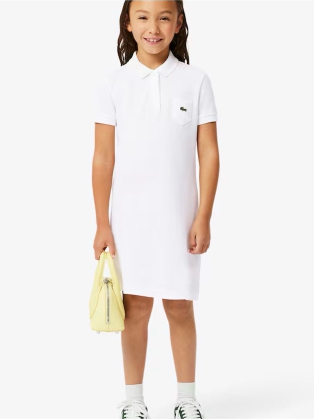 Lacoste White Girls' Polo Dress with Signature Croc